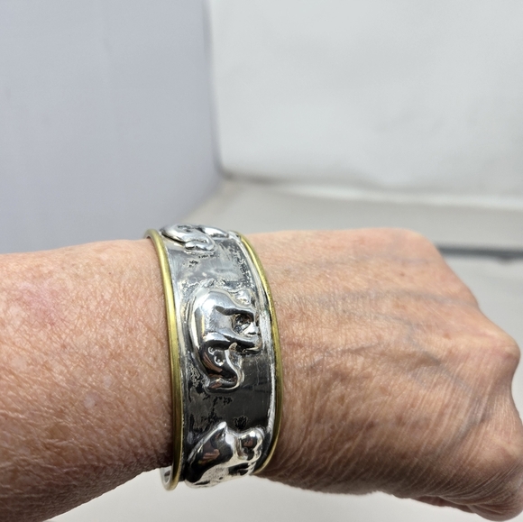 Taxco Sterling Silver Mexico Vintage 2 Tone Elephant Cuff Bracelet Good Luck 30G - Picture 8 of 11